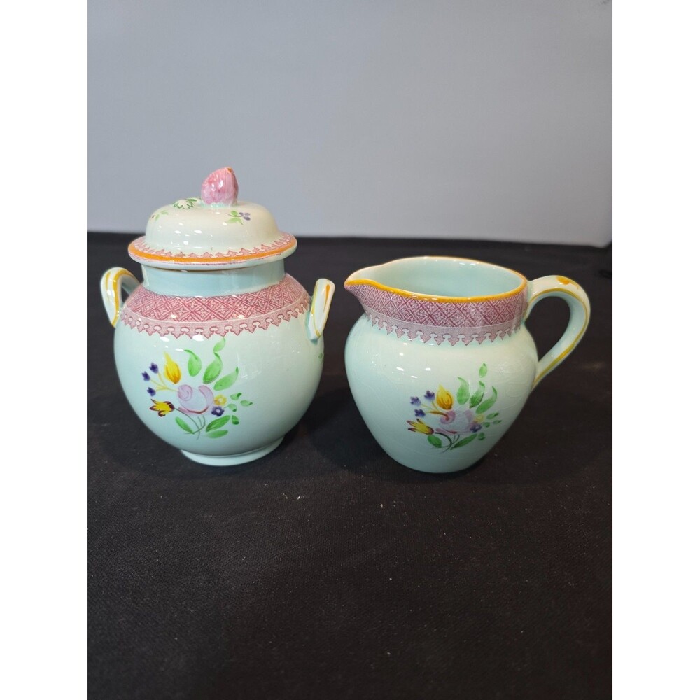 Adams Calyx Ware Lowestoft 2087 Sugar Bowl & Creamer Set England